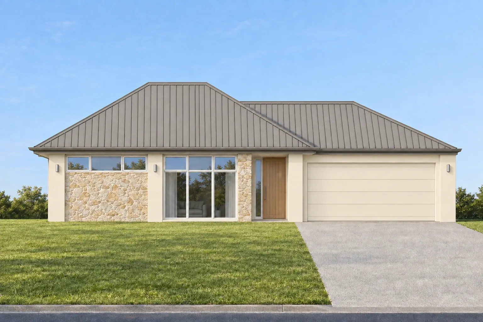 Classic Warm facade impression of the Forestville plan, rendered brick and warm tones